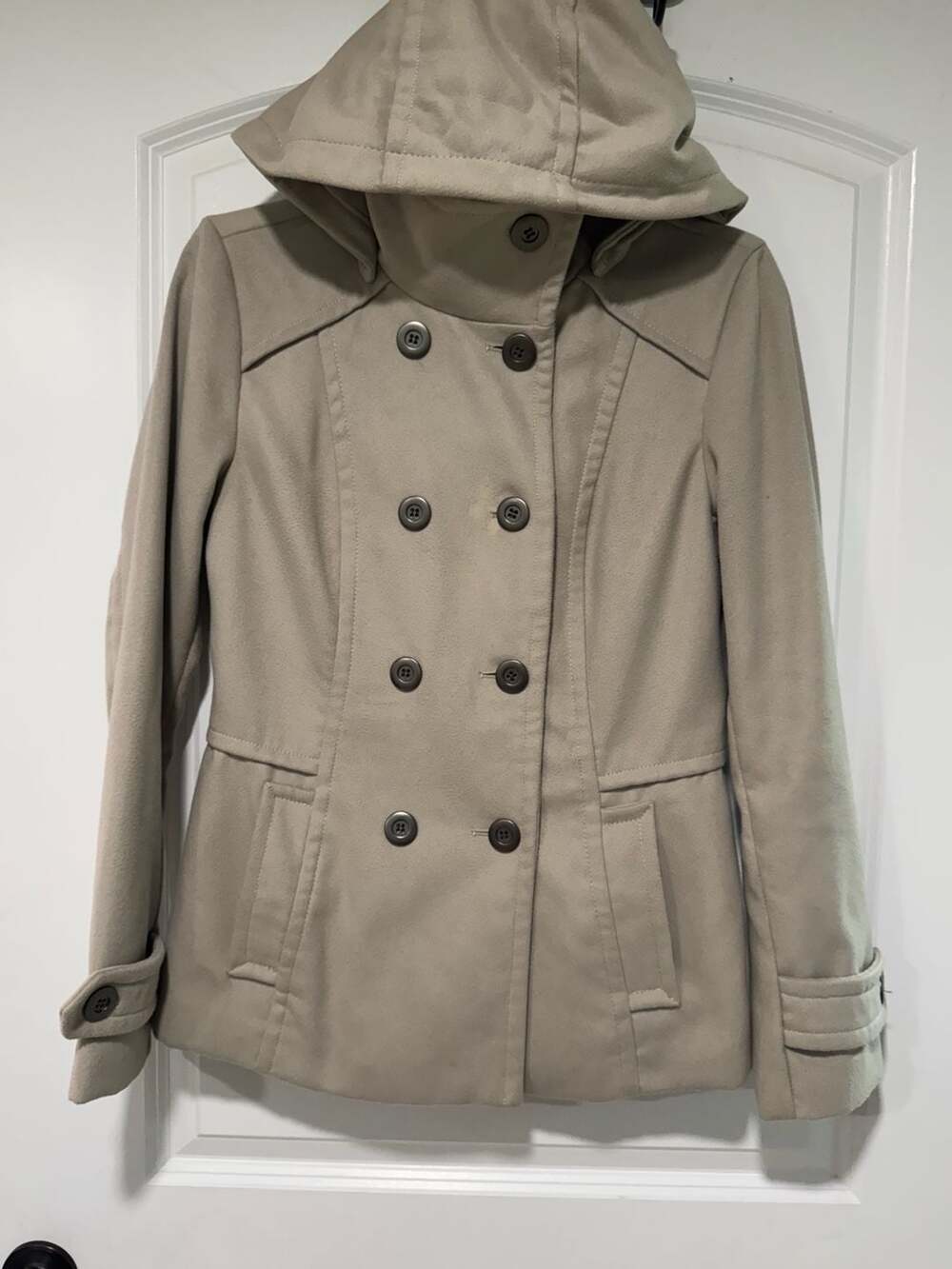 Old Money Quiet Luxury Hooded Peacoat Trench Jacket Minimalist Size M